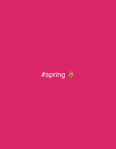 A digital graphic, located in the city of Wyre Forest, United Kingdom, displays a solid fuchsia background. Centrally positioned on this background is the white text '#spring', accompanied immediately to its right by a pink tulip emoji. No individuals, additional objects, actions, interactions, or discernible environmental features are depicted.