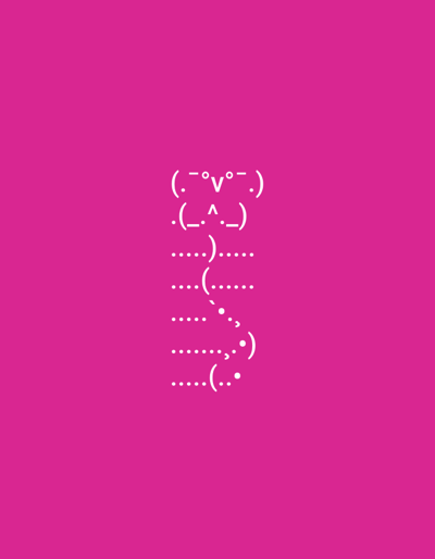 The image displays a pink background with white text-based art. The text art is arranged vertically, with each line featuring a different emoticon. The emoticons appear to represent faces or characters. There is no discernible connection to Balakovo, Russia, or any city in that region, as the image contains only abstract text art on a plain background.