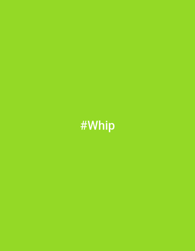 The image is a solid field of bright green color. Centered in the green field is the text "#Whip" in a white, sans-serif font. The image provides no information related to the city of Genoa, Italy, or any other geographic location. No people, objects, actions, or interactions are depicted.