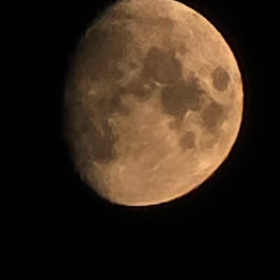 The image displays a close-up view of the moon against a black, starless sky. The moon is illuminated, revealing craters and surface textures. The lighting suggests it is either dusk or night. There are no visible signs of the city of Bryansk, Russia, or any human activity within the frame.