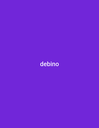 The image is a plain purple background with the word "debino" written in white text in the center. There are no people, objects, or any discernible scene or setting. The text is the only element in the image. No activity or event is taking place. There are no notable details regarding time of day, weather, location cues, or emotions. The only visible text is "debino".