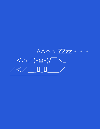 The image is a digital graphic with white text and symbols on a solid blue background. The text appears to be emoticons or ASCII art. In the upper part of the image, there is text that reads "ΛΛΟ \ ZZZz • • •". Below this, on a separate line, is "<^/(-\u03c9-)/\ \_". The lowest line of text reads "/</__U_U______/". There is no indication of a location in Balakovo, Russia.