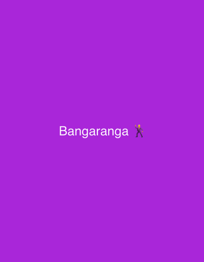 A purple background displays the word "Bangaranga" in white, accompanied by a figure in a purple suit, striking a pose. The figure is positioned to the right of the word. There is no visible information to determine a location in West Lancashire, United Kingdom.