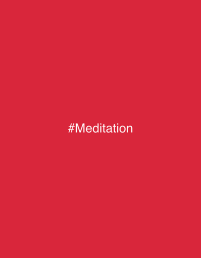 The media file is a square image with a plain red background. Centered in the lower half of the image, the white text "#Meditation" is prominently displayed. The font is a simple, sans-serif typeface. There are no other objects, people, or details visible in the image. The plain red background and the single word suggest a focus on the concept of meditation itself, perhaps as a digital graphic or social media post. The context provided indicates the location as Sergeevo, Russia, but there are no visual cues within the image to support or contradict this.