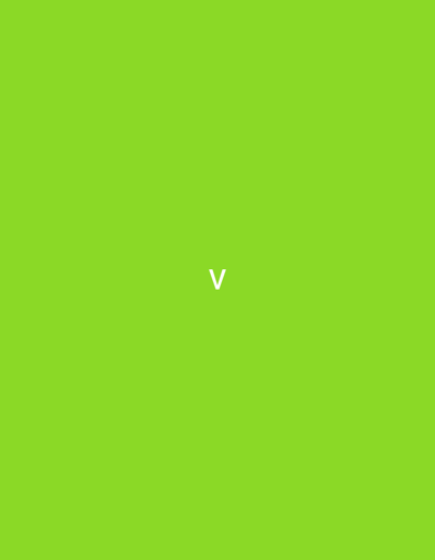This media file is a static image. The image features a bright green background, occupying the entirety of the frame. Centered within the image is a single, white, capital letter "V". There are no other subjects, objects, activities, or discernible details related to time of day, weather, or emotions. The image does not provide any location cues beyond the presence of the single letter. The only visible text is the letter "V".