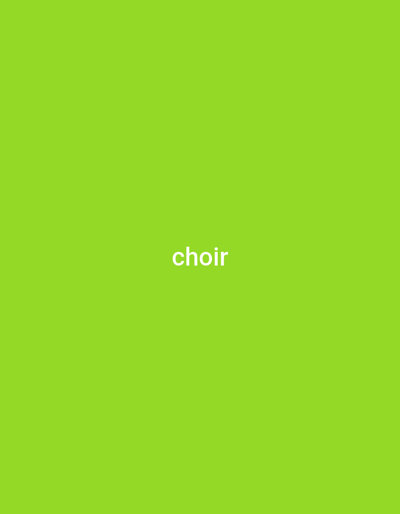 The image displays the word "choir" in white, sans-serif text centered on a bright green background. The background is a uniform, vibrant lime green, suggesting an artificial setting or digital display rather than a natural scene. There are no people, objects, or environmental details visible, making the word itself the sole subject. The text is clear and legible. The image is cropped from a larger visual presentation, as indicated by the provided crops, which isolate different parts of the word and surrounding background. There is no discernible time of day, weather, location cues, or emotions conveyed by the image. The activity taking place, if any, is not depicted. The only visible text is "choir".