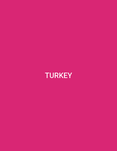 The image shows the word "TURKEY" in white, sans-serif font centered horizontally and slightly above the vertical center of a solid, vibrant pink background. There are no people, objects, or environmental details present in the image. The image does not depict the city of Küçükçekmece, Turkey, or any specific location.