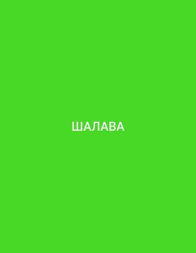 The image displays the word "ШАЛАВА" in white, sans-serif font centered horizontally and slightly above the vertical center of a solid, vibrant green background. There are no people, subjects, objects, actions, or interactions depicted in the image. The image is not situated in Bakırköy, Turkey, or any other specific geographical location.