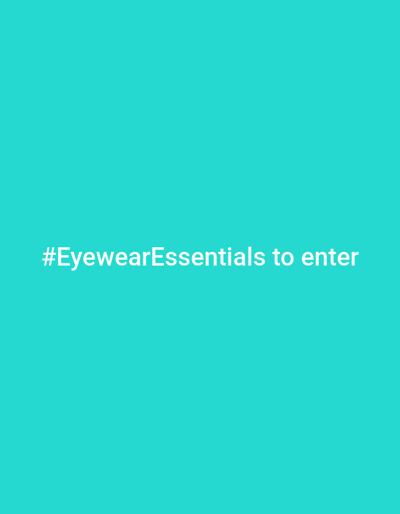 A social media post featuring the hashtag "#EyewearEssentials to enter" is displayed in white text against a vibrant turquoise background. The text is centered horizontally on the image and is located in the lower portion. There are no people, objects, or environmental details present in the image. The location in the city of Hoverla, Ukraine is not discernible from the provided image.