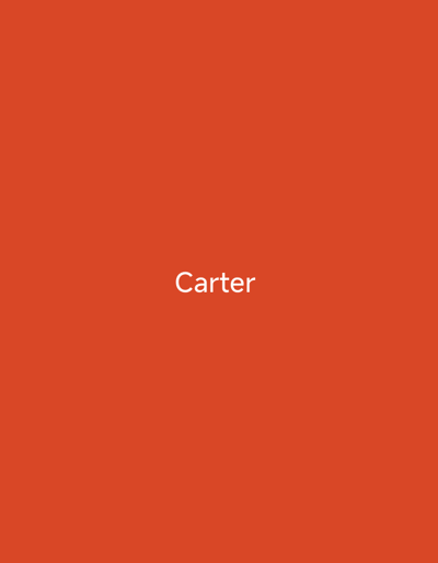 The image is a cover with a plain orange background. In the center of the image, the word "Carter" is written in white, sans-serif font. There are no other discernible subjects, activities, or notable details in the image. The text "Carter" is the only visible text.