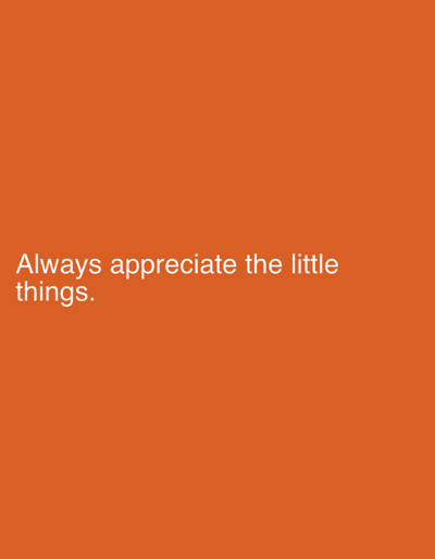 The image is a solid orange background with the text "Always appreciate the little things." in white, centered at the bottom. The coordinates provided are for a location in Rungiri, Kenya.  There are no people, objects, or actions in the image.