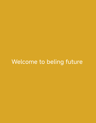 The image displays a solid mustard yellow background with the white text "Welcome to beling future" horizontally centered in the lower-middle portion of the frame. The font is sans-serif. No people, discernible objects, actions, or specific environmental features are present. The image contains no visual information that allows for the identification of a physical location, including the city of Bukovo, Bulgaria.