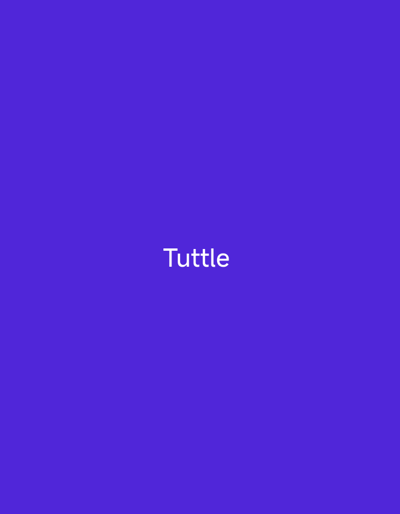 This is a still image with a solid, vibrant purple background. Centered within the frame, there is text that reads "Tuttle" in a simple, sans-serif font. The text is white and appears to be slightly bold. There are no other discernible objects, people, or scene elements in the image. The image is static and does not depict any activity or event. There are no visual cues related to time of day, weather, or specific location beyond the text itself. The overall impression is minimalist and abstract, with the word "Tuttle" being the sole focus.
