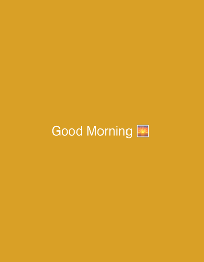 The image is a digital graphic with a plain, mustard-yellow background. Centered on the background, in white text, is the phrase "Good Morning". To the right of the text is an emoji of a sunrise, depicted with orange and yellow rays emanating from behind a stylized sun. There is no indication of the city of Slavyani, Bulgaria, or any specific location within it. The image contains no people, objects, actions, or interactions.