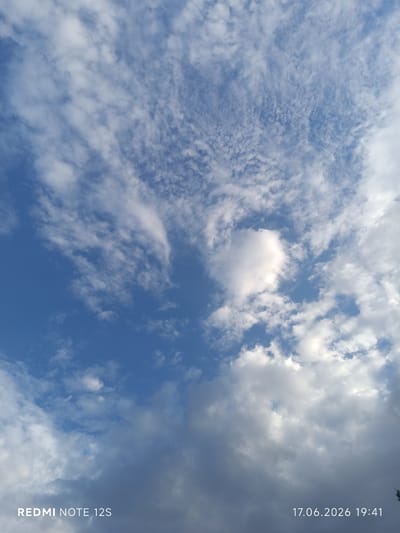 The image displays a sky with a mix of cirrus and cumulus clouds against a clear blue background. In the lower left corner, the text "REDMI NOTE 12S" is visible. In the lower right corner, the date and time "17.06.2026 19:41" are present. The scene is consistent with an outdoor environment, likely Ceadîr-Lunga, Moldova, given the timestamp and context. No people, specific objects, or actions are identifiable within the frame.