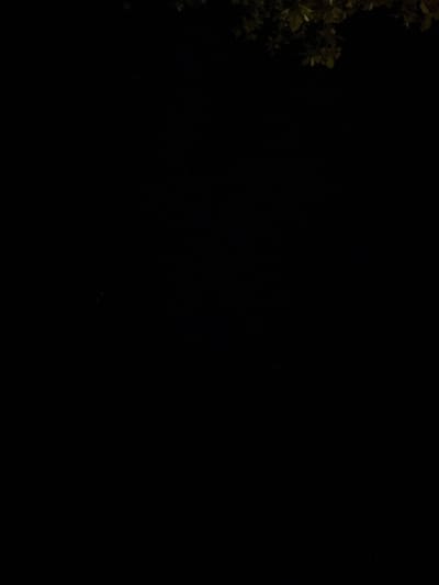 The image is predominantly black, with a minimal amount of dark, out-of-focus green foliage or leaves dimly discernible in the upper right quadrant. No individuals, identifiable subjects, distinct objects, specific actions, or interactions are visible. The environment appears extremely dark, consistent with low light conditions. The precise location within Ban Ko Li Pe, Thailand, cannot be determined from the visual information provided.