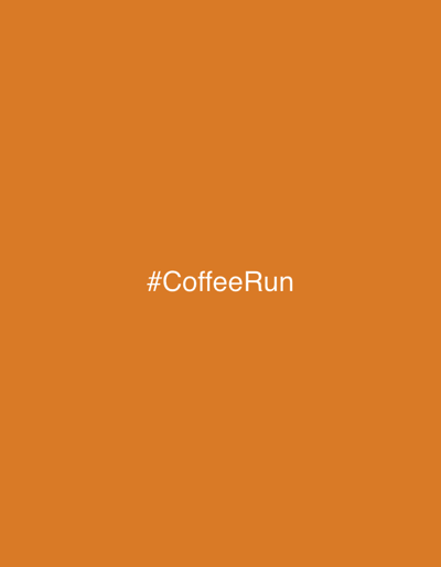 The image displays a uniform, solid orange background. Centered horizontally within this field, slightly below the vertical midpoint, is the white text "#CoffeeRun". No discernible people, subjects, objects, actions, interactions, or environmental details are depicted within the visual frame. The scene is located in the city of Lièpvre, France.