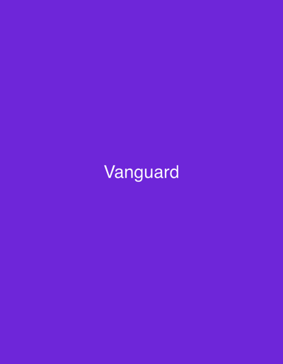A full-frame, wide shot shows the word "Vanguard" in white, serif font centered on a solid, deep purple background. The image is flat and has no discernible depth. The location in Kaolinovo, Bulgaria, is not visually represented in the image.