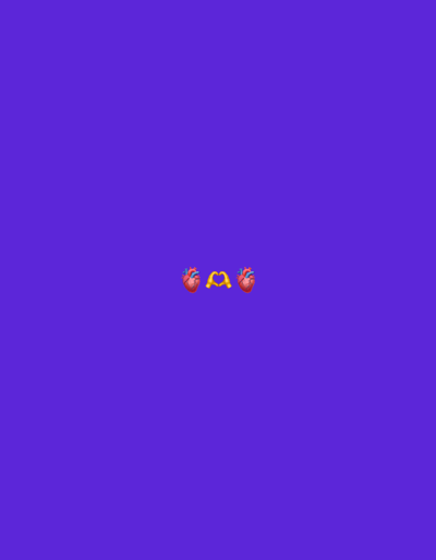 The image displays a uniform purple background. Centered horizontally, three emojis are present: an anatomical heart on the left, a yellow hand heart gesture in the middle, and another anatomical heart on the right. The anatomical heart emojis are rendered in red and blue tones, depicting cardiac structures. The hand heart gesture shows two hands forming a heart shape. No discernible physical location, including any specific area within Kassel, Germany, is depicted or implied by the image content. No people or real-world objects are present beyond the digital emojis on the monochromatic background.