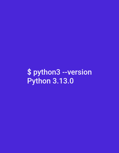 This image depicts a digital interface, contextually located within the city of Medicine Hat, Canada. The central subject is white text displayed against a solid purple background. The text shows a command-line input and its output. The first line reads: "$ python3 --version". The second line, directly below, reads: "Python 3.13.0". No people, physical objects, or environmental details other than the colored background and text are visible.