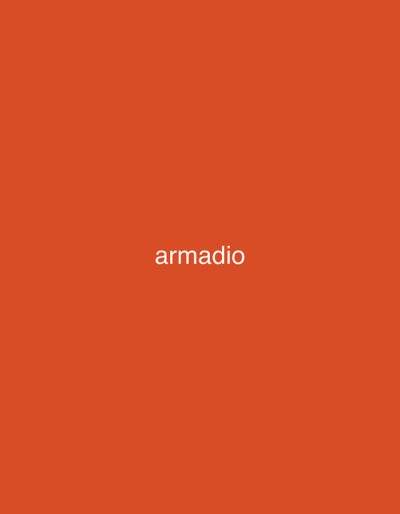 The image is a solid, vibrant orange. In the center of the image, the word "armadio" is written in white, sans-serif font. There are no people, objects, or environmental details depicted in the image. There is no identifiable location in Mussolini, Italy.