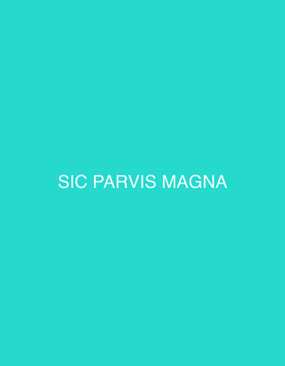 The image displays a uniform, solid cyan background. Centered horizontally and vertically within the frame is the phrase "SIC PARVIS MAGNA" rendered in white, uppercase sans-serif text. No individuals, additional subjects, objects beyond the text, actions, or interactions are present. The environment consists solely of the colored background. The image provides no specific indicators of a geographic location within Anápolis, Brazil, or any other identifiable city or region.