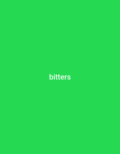 The image displays the word "bitters" in white text against a bright green background. There is no discernible location in the city of Numan, Nigeria, nor are there any people, subjects, objects, actions, or interactions depicted.
