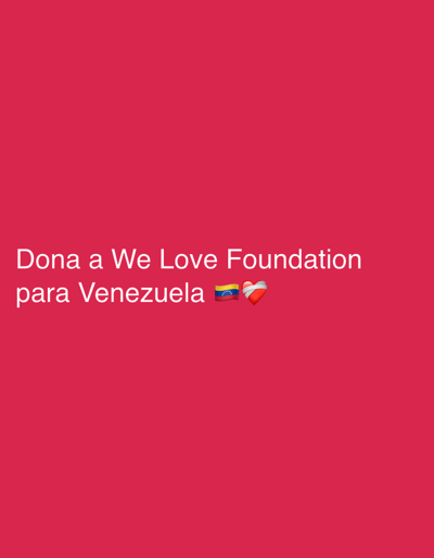 The image contains text overlayed on a plain pink background. The text reads "Dona a We Love Foundation para Venezuela" followed by emojis of the Venezuelan flag and a heart. There are no people, objects, or environmental details present in the image. The image does not provide any information about the city of Las Rozas de Madrid, Spain.