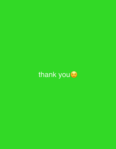 The image displays a solid, uniform green background. Centered horizontally, slightly above the vertical midpoint, white text reads "thank you." Immediately to the right of the text is a yellow smiling face with smiling eyes emoji (😊). No discernible physical environment, structures, people, objects, actions, or interactions are depicted. The scene is a purely digital graphic and contains no visual indicators to establish a specific geographical location, including within the city of Bnei Brak, Israel.