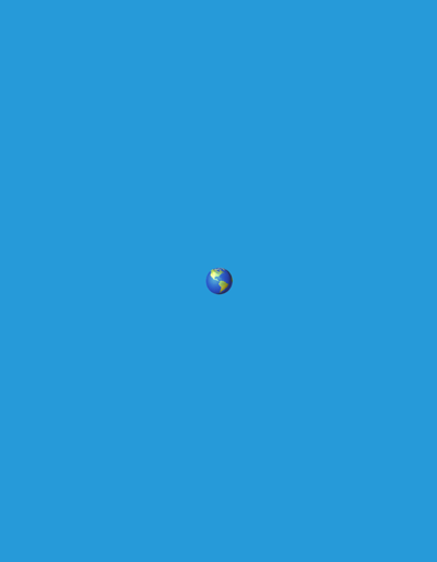 Centered against a solid, bright blue background is a small, three-dimensional globe. Predominantly blue, the globe features realistic, yellow-colored landmasses. The light source appears to be above and slightly left, creating subtle shading on the globe's surface. The simplistic composition draws immediate focus to the central, miniature Earth representation.
