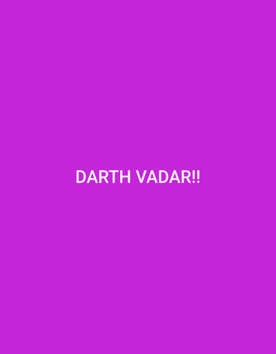 The image is a solid purple background with the words "DARTH VADAR!!" written in white text centered horizontally and located in the lower half of the image. There is no visible city or location within the image.