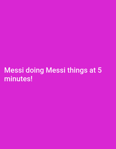 The image is a plain pink background with white text that reads "Messi doing Messi things at 5 minutes!". There is no indication of a city, location, or any specific scene related to Iganmu, Nigeria.
