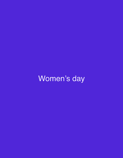 The image displays a solid, uniform purple background. Centered horizontally and vertically on this background is the text "Women's day" rendered in white, sans-serif font. There are no other discernible subjects, objects, people, actions, or environmental details present within the image frame. The image does not contain any visual information to determine a specific location within An Hải Ward, Vietnam, or any other geographical area.