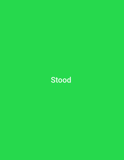 The image shows the word "Stood" in white, sans-serif text centered on a bright green background. There is no discernible context or environmental information within the image that would allow for a description related to the city of Gwoza, Nigeria.