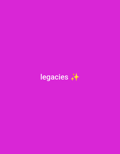 The image displays a simple graphic design featuring white text and yellow emojis centered on a solid magenta background. The background is uniformly colored without any discernible patterns, textures, or gradients. There are no people, specific objects, or a defined scene or setting depicted within the image itself. No activity or event is taking place; it is a static visual.
The visible text, rendered in a clean, sans-serif font, spells out the word "legacies" in lowercase letters. Immediately to the right of the word "legacies," there are two yellow sparkle emojis (✨), suggesting a sense of brilliance, magic, or importance. No other details like time of day, weather, or specific location cues are present within the visual content of the image. The provided context indicates the location is El Espinal, Venezuela, but this is not visually represented in the image.