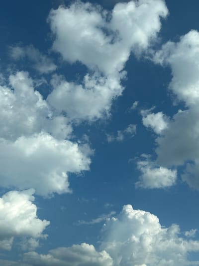The media file shows a sky with scattered white clouds against a clear blue background. The clouds vary in size and density, with some appearing fluffy and bright, while others are more wispy and translucent. The overall impression is of a pleasant, possibly sunny day. The image is oriented vertically, giving a sense of looking upwards. There is no discernible activity or event taking place, as the scene is entirely natural and static. No people, objects, text, or specific location cues are visible in the image, other than the implied natural setting of the sky. The time of day could be daytime, as indicated by the bright clouds and blue sky. The weather appears to be fair and possibly warm.