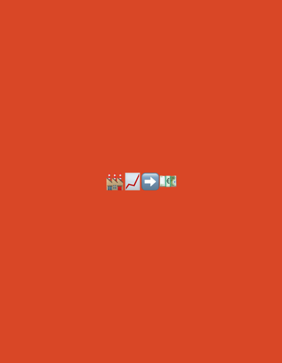 The image displays a sequence of four emojis positioned horizontally in the center of a solid, plain orange-red background. From left to right, the emojis are: a grey factory building with red roofs and smoking chimneys (🏭), a chart with an upward-trending red line on a white background (📈), a right-pointing blue arrow (➡️), and a stack of green Euro banknotes (💶).
The sequence of emojis suggests a conceptual progression or cause-and-effect relationship. The factory represents industry or production. The upward-trending chart indicates growth, increase, or a positive economic trend. The right arrow signifies a transition, leads to, or results in. Finally, the Euro banknotes symbolize money, profit, or financial gain. Together, the emojis convey the idea that industrial activity or production leads to economic growth, which subsequently results in profit or wealth. The background is entirely devoid of any other elements, creating a minimalist presentation focused solely on the emoji sequence. There are no people, specific location cues within the image itself, time of day, or weather details visible. The only discernible text is the numerical value "100" and the Euro symbol on the banknotes, stylized as part of the emoji. The provided location context "Gara Elin Pelin, Bulgaria" does not appear to be visually represented in the image, as it features only emojis on a solid background.