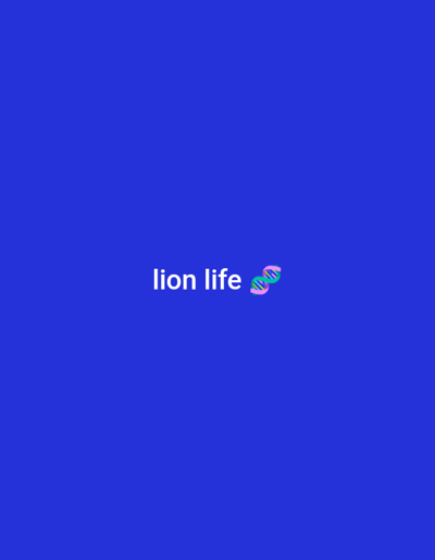 The image is a solid blue background with the text "lion life" in white and a stylized DNA helix in pink, green, and blue to the right of the text. The coordinates provided, 31.257 latitude and 29.992 longitude, are located in Alexandria, Egypt. There are no people or objects in the image. The environment is digital and flat.