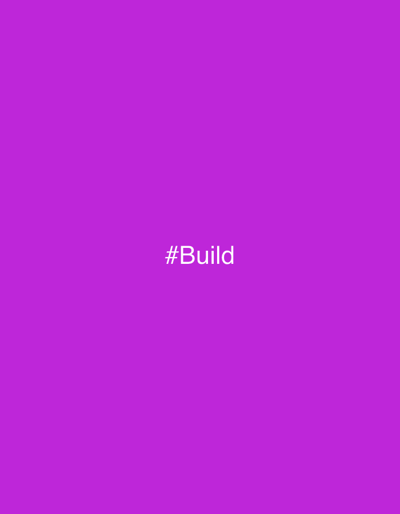 A vibrant purple background serves as the canvas for the word "#Build" displayed prominently in the center. The text is rendered in a clean, white sans-serif typeface, ensuring high contrast and readability against the colorful backdrop. The overall composition is simple yet impactful, drawing attention to the hashtag.