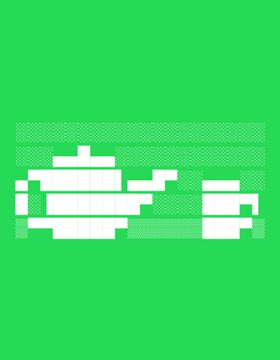 The image is a minimalistic, pixelated graphic on a bright green background. It depicts a stylized representation of a teapot and a teacup, rendered in white. The teapot is larger and positioned to the left, featuring a body, spout, handle, and lid. To the right of the teapot, a smaller teacup is visible, complete with a handle. Both the teapot and teacup are composed of simple geometric shapes, resembling a retro video game aesthetic. The image does not contain any people, actions, or interactions. The environment is abstract, with no discernible urban or natural features. There is no information within the image that would allow for its location in Balakovo, Russia, or any other specific geographical area.