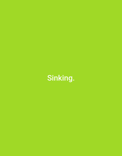 The image contains the word "Sinking." in white text centered on a bright green background. There is no discernible connection to Gwoza, Nigeria, nor are there any people, subjects, objects, actions, interactions, or environmental details present in the image that would relate to that location.