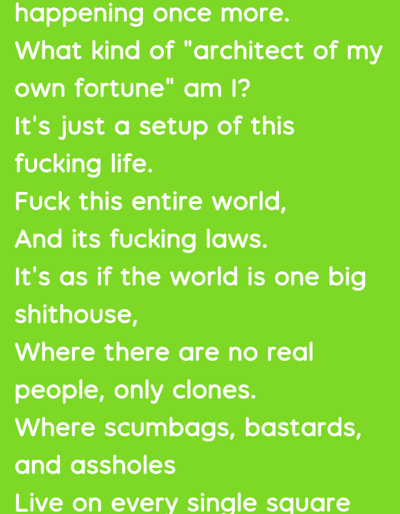 The image displays white text on a bright green background. The text is a poem. There are no people, subjects, objects, or actions depicted. The environment is a plain green background. There is no indication of a location in Nimoreni, Moldova.