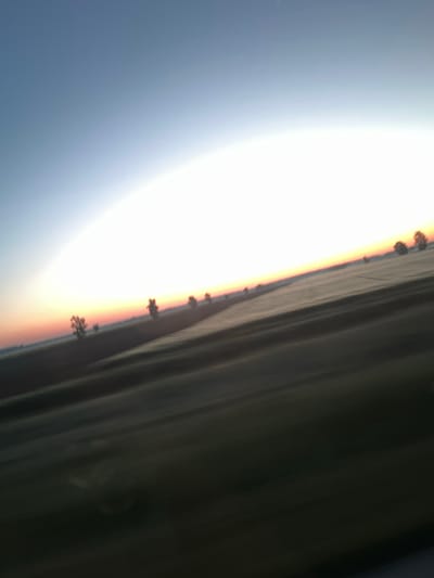 The media file presents a landscape scene captured during either sunrise or sunset, set in what appears to be a rural or agricultural area, specifically Bošnjaci, Croatia. The image is oriented vertically but depicts a horizontal landscape.
The sun, intensely bright and overexposed, dominates the right side of the frame, casting a powerful glare and lens flare that transitions from brilliant white to a pale, luminous blue in the sky above. A clear horizon line stretches across the image, separating the radiant sky from the land below.
Along the horizon, several small, dark silhouettes of trees or bushes are visible, standing against the warm, soft hues of orange and pink that gradient into the bright white and blue sky. The land, likely a field, occupies the left portion of the image (when correctly oriented horizontally), appearing dark and silhouetted due to the strong backlighting from the sun. Subtle textures or rows may be discernible within the dark expanse of the field, hinting at cultivated land.
The overall impression is one of a serene, expansive outdoor setting bathed in the dramatic light of a low sun. There is no discernible activity or specific events taking place, and no visible text. The weather appears clear with no prominent cloud formations.