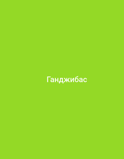 The image is a digital graphic with a solid, bright green background. Centered on the background is white text that reads "Гандзiбас". There are no other objects, people, or environmental details present in the image. The location in the city of Sambir, Ukraine, is not discernible from the provided image.