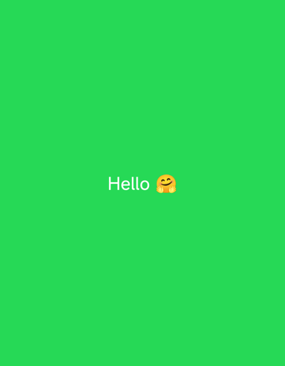 The image shows the word "Hello" in white text, followed by a yellow emoji of a face with raised hands, on a bright green background. There are no discernible elements related to the city of Kenesh, Kyrgyzstan. The scene is static and appears to be digitally generated or a screenshot of a digital interface.