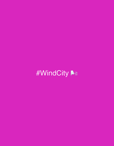 A digital image on a solid magenta background shows the text "#WindCity" in white, followed by a wind emoji. The image is likely a social media post. The location is not discernible from the given information.