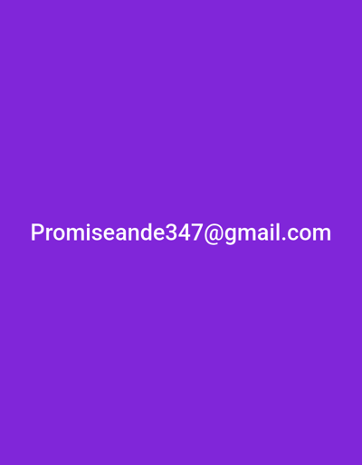 The image displays a simple, flat, purple background. Centered on the background is white text that reads "Promiseande347@gmail.com". There are no people, objects, or any other environmental features visible in the image. No location in the city of Gob M Kam, Nigeria can be identified.