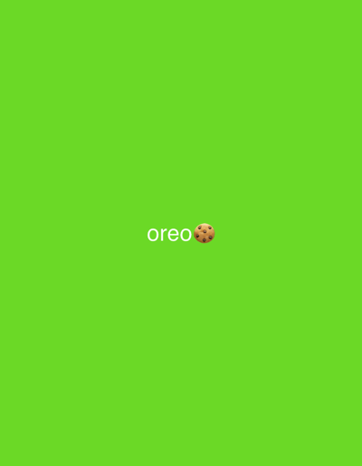 The image displays the word "oreo" in white text, accompanied by a cookie emoji, centrally located on a bright green background. There is no discernible location in Kungsbacka, Sweden, or any other specific environmental details present in the image.