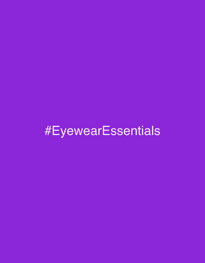 A solid purple background fills the frame. White text is centered on the screen, reading "#EyewearEssentials". There is no visible urban environment or the city of Вёшки, Russia.