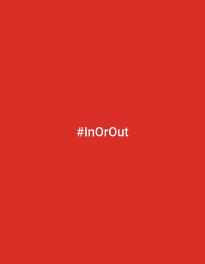 A close-up, centered shot of a red background displays the white text "#InOrOut". There are no other discernible elements within the frame. The location in Kanevskaya, Russia is not indicated by any visual cues in the image.